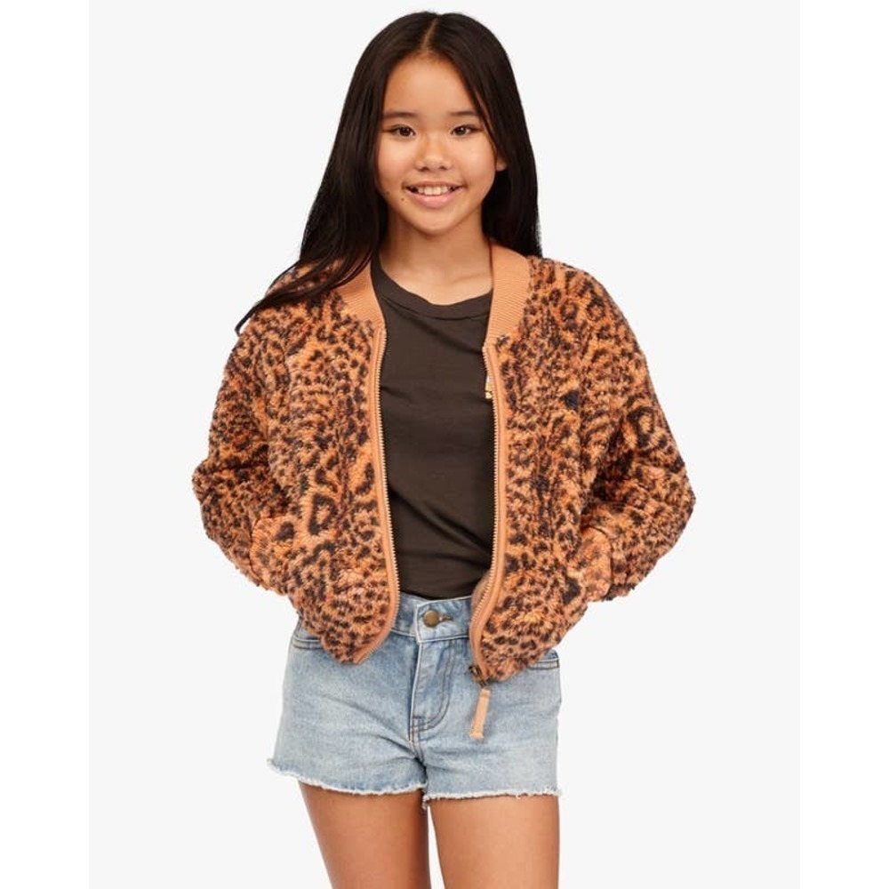 Billabong Girls' Wild Zip-Up Bomber Jacket Brown Size Small NWT